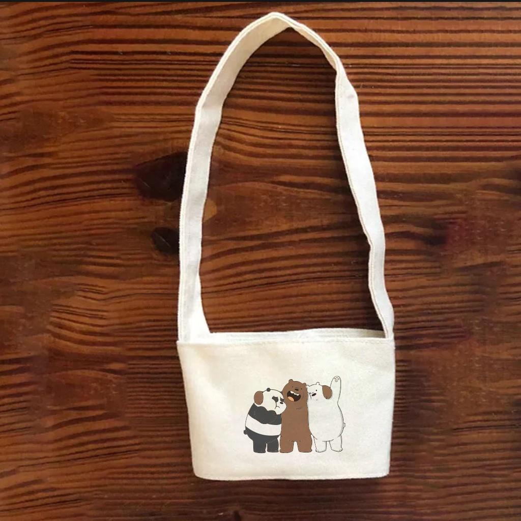 Túi treo ly cốc (cup holder) canvas in hình We Bare Bears Tiệm Nhà Pony PZ05 (nhiều size)