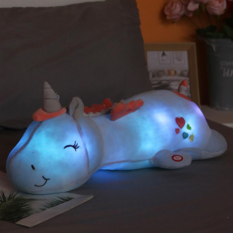 60CM Dễ Thương Phát Sáng Đèn LED Ánh Sáng Kỳ Lân Sang Trọng Đồ Chơi Đáng Yêu Dạ Quang Động Vật Kỳ Lân Gối Búp Bê Nhồi Bông Cho Bé Kids Xmas quà Tặng