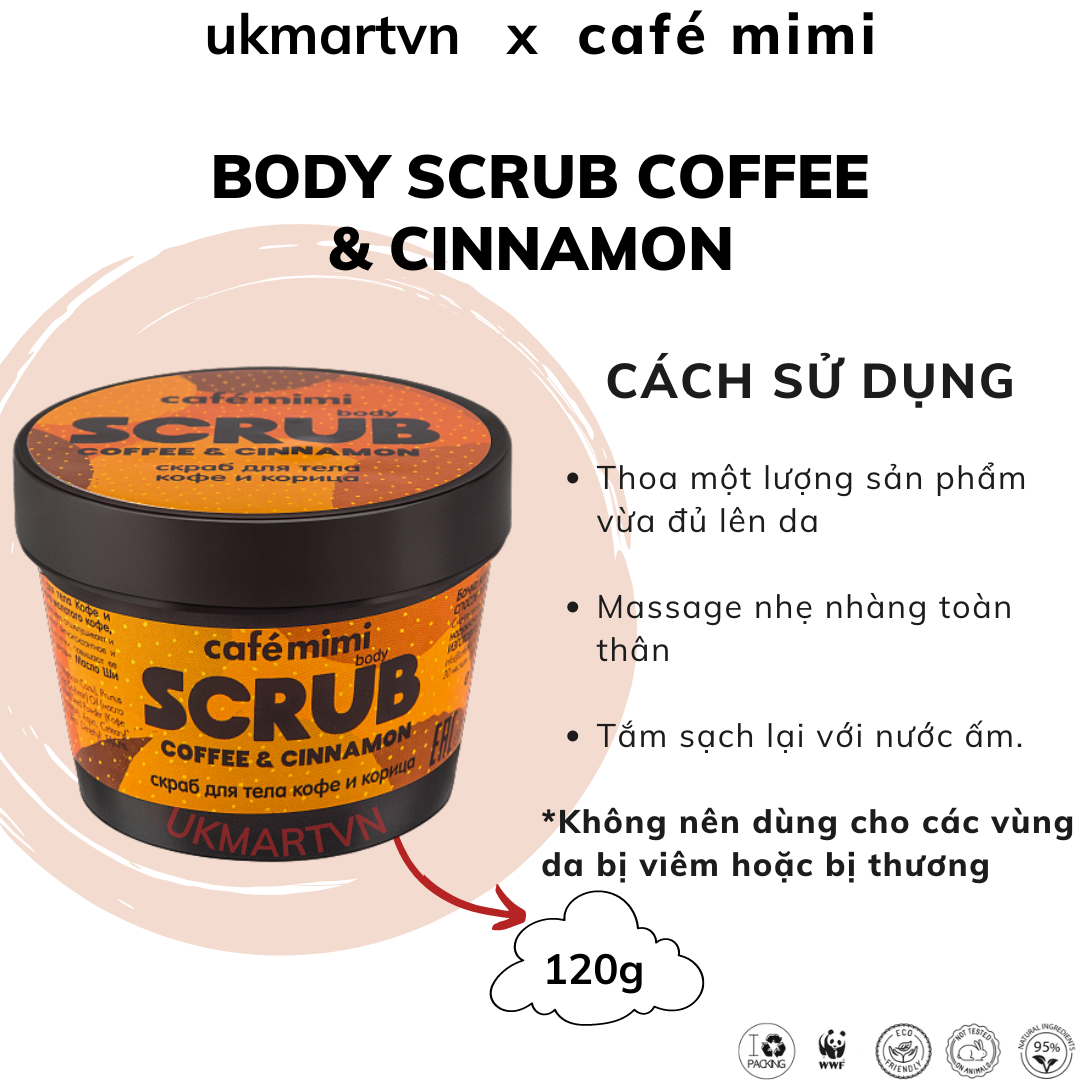 Tẩy Tế Bào Chết Toàn Thân CAFÉ MIMI Café Và Quế 120g