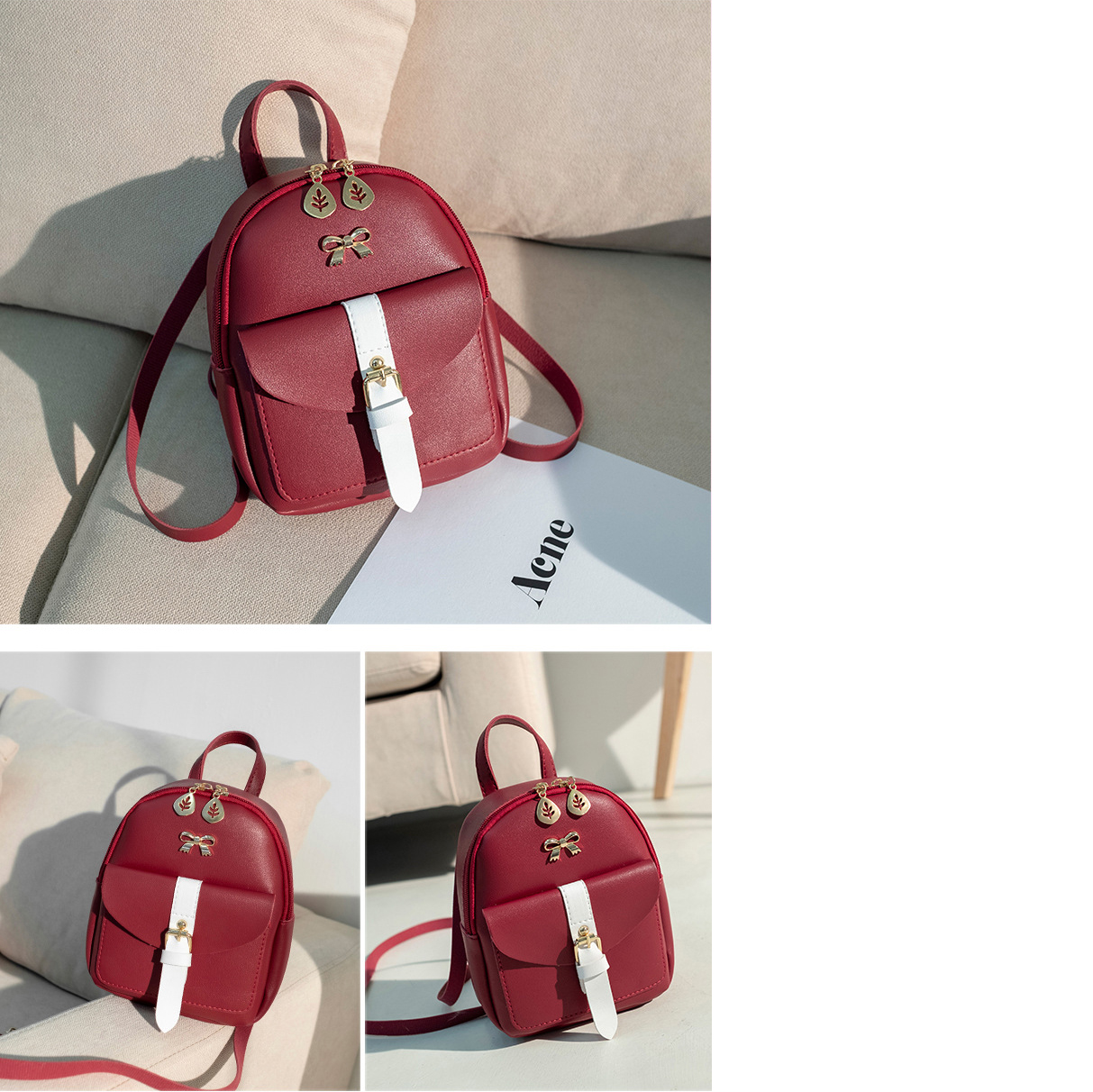 Balo Mini Nhỏ Xinh ĐÍnh Nơ Bl20 Da Trơn