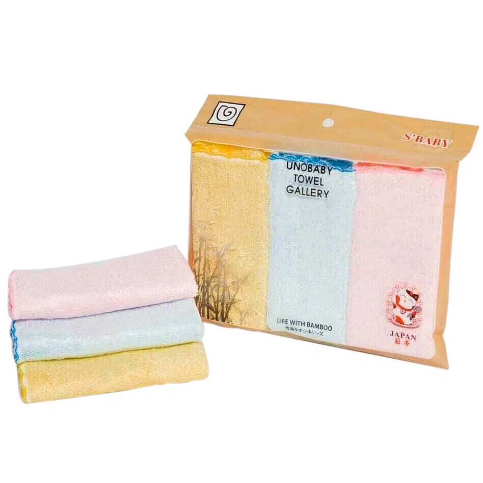 COMBO 3 KHĂN MẶT SỢI TRE CAO CẤP UNOBABY - XUẤT NHẬT/CHÂU ÂU; KT: 25 x 25cm - GIAO MÀU NGẪU NHIÊN