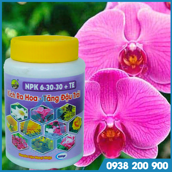 Phân kích ra hoa NPK 6-30-30 +TE-kích ra hoa, tăng đậu trái trên cây kiểng, cây ăn trái- chai 100gr