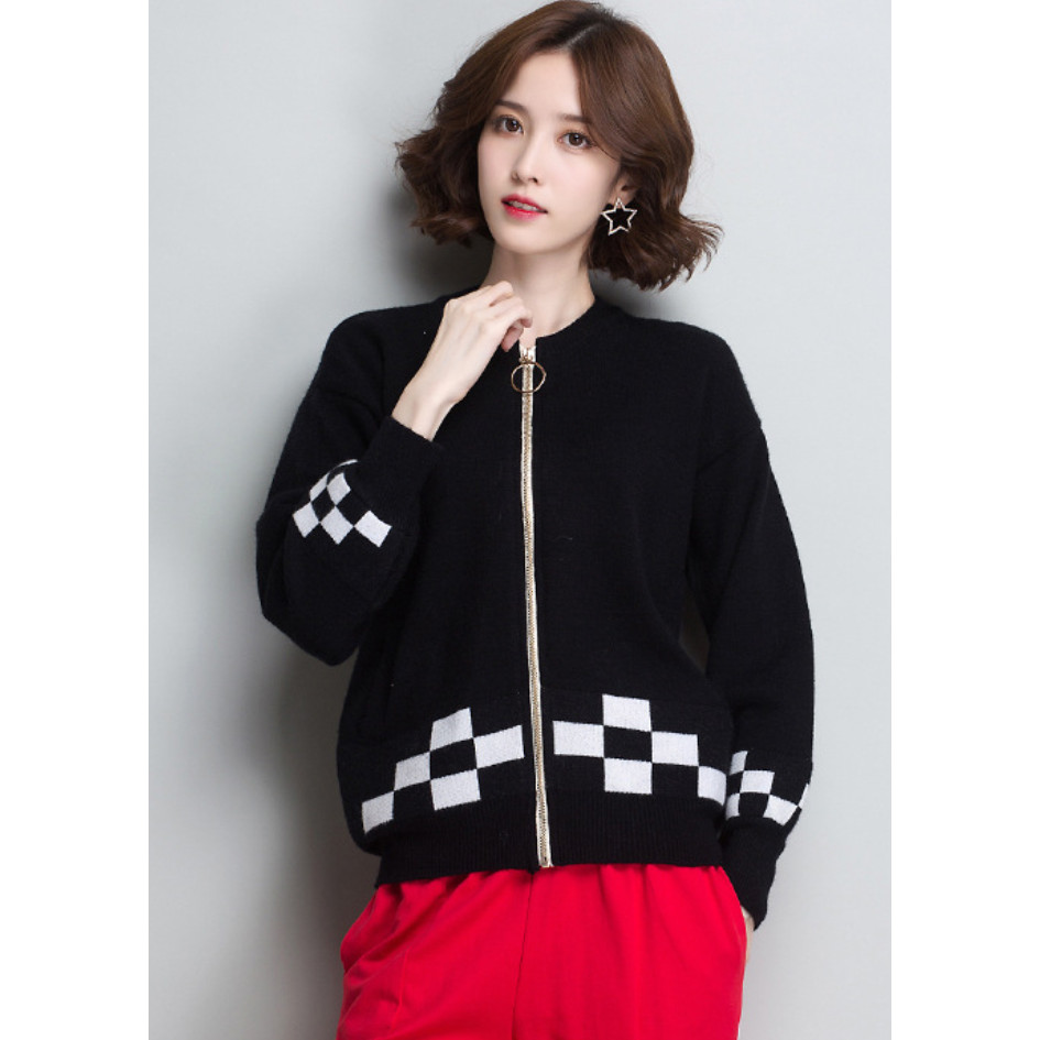 Hình ảnh Áo Len Nữ Họa Tiết Ca Rô Cá Tính ALNO36 MayBlue Thời Trang Hàn Quốc New Fashion