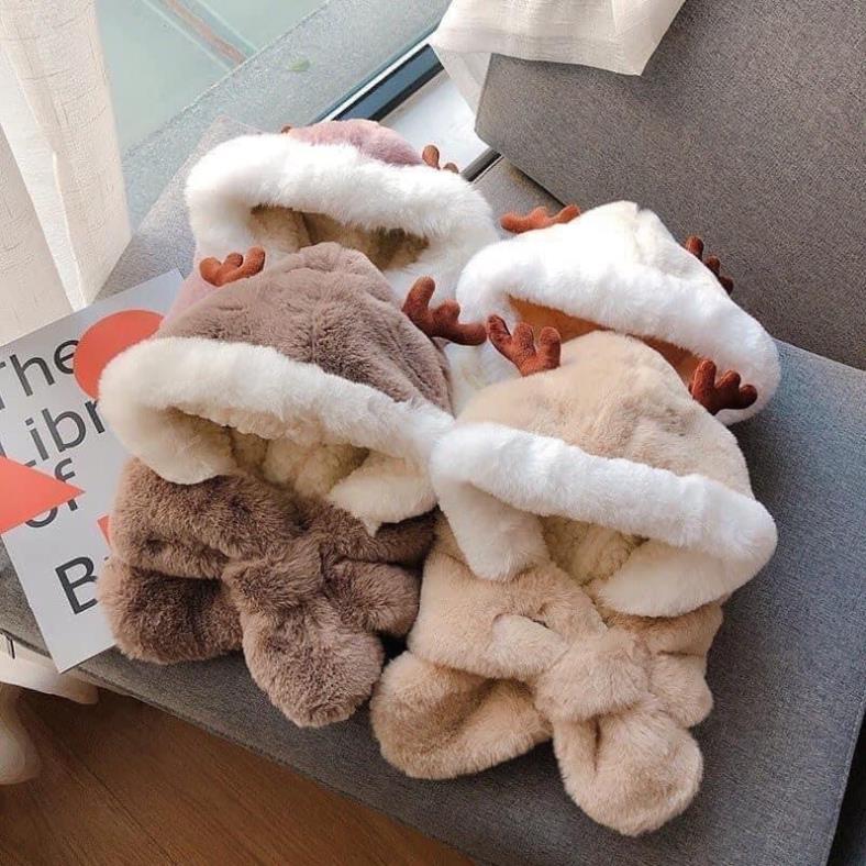 Mũ Lót Lông Sừng Hươu Kèm Khăn Cổ Cho Bé - Siêu Ấm, SIêu Cute, Siêu Mềm Mại Dày Dặn