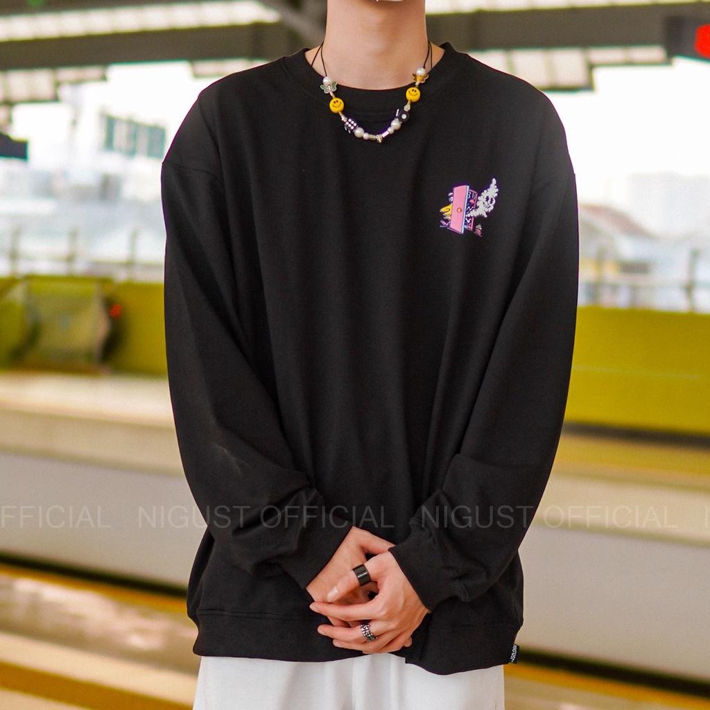 Áo sweater nam nữ local brand NIGUST Head In The Clouds N204 chất liệu nỉ da cá form rộng màu đen trắng Fullbox