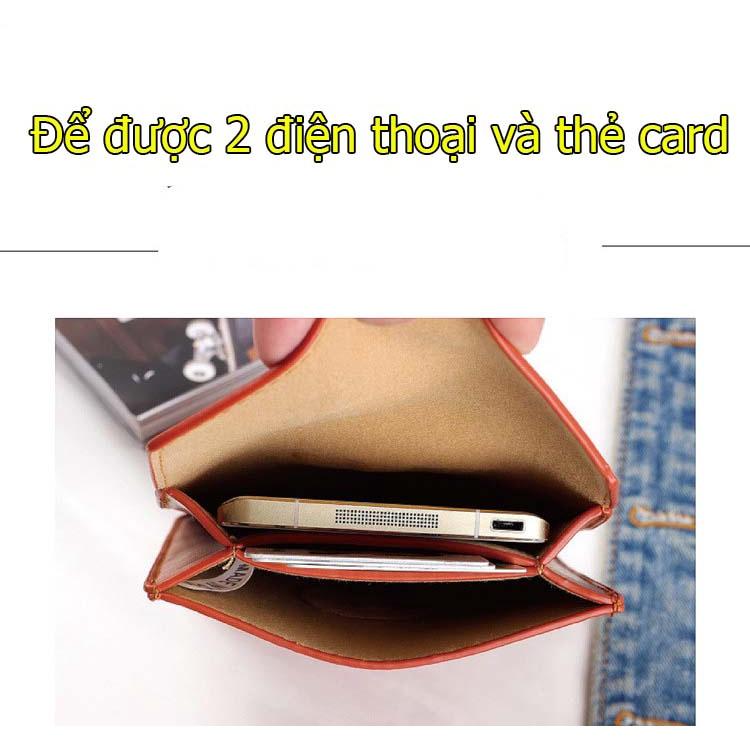Bao da điện thoại đeo thắt lưng 2 ngăn kiêm để thẻ