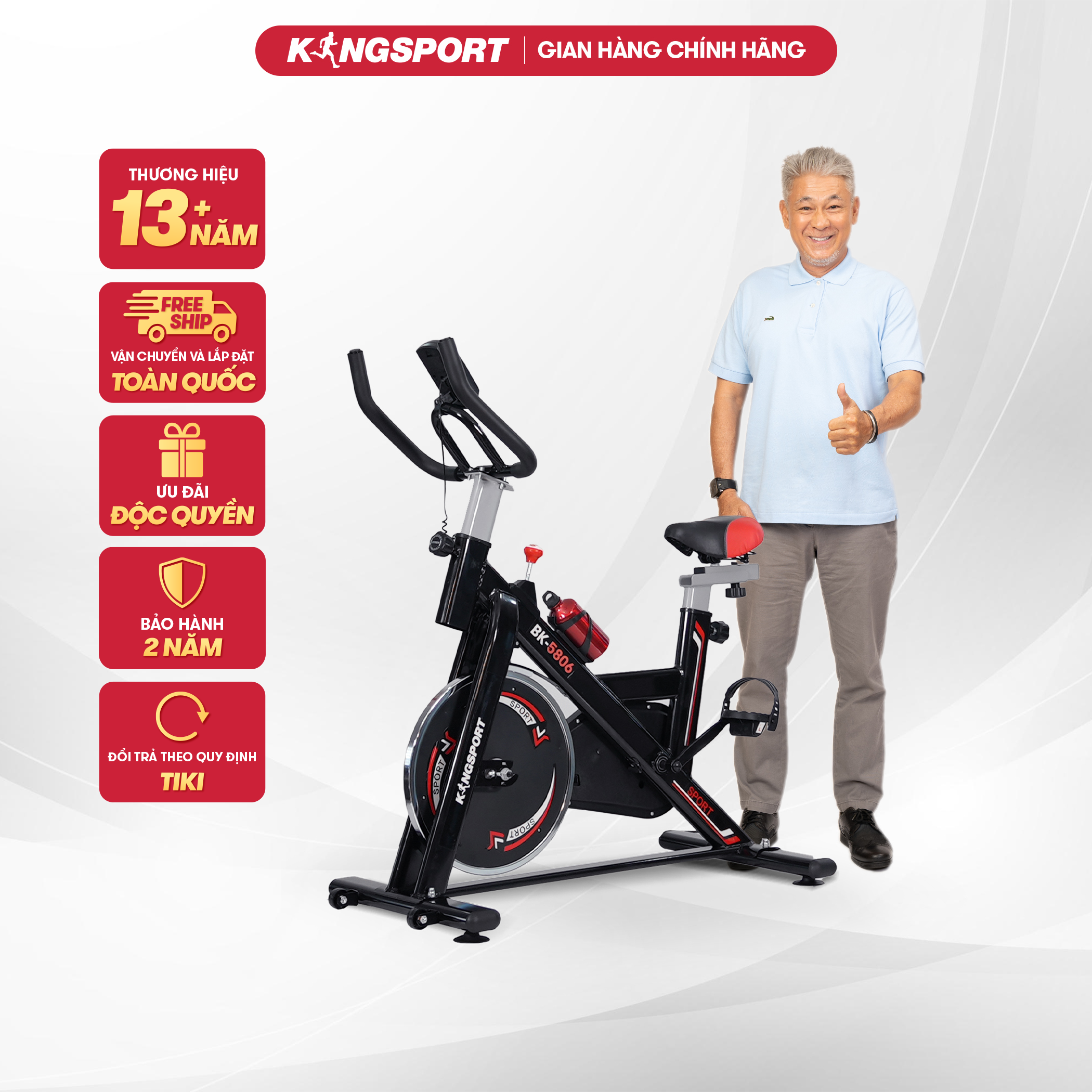 Xe đạp tập thể dục tại nhà Kingsport BK-5806 tải trọng tối đa 150kg, tích hợp đồng hồ thông minh đo nhịp tim và các thông số khi tập luyện