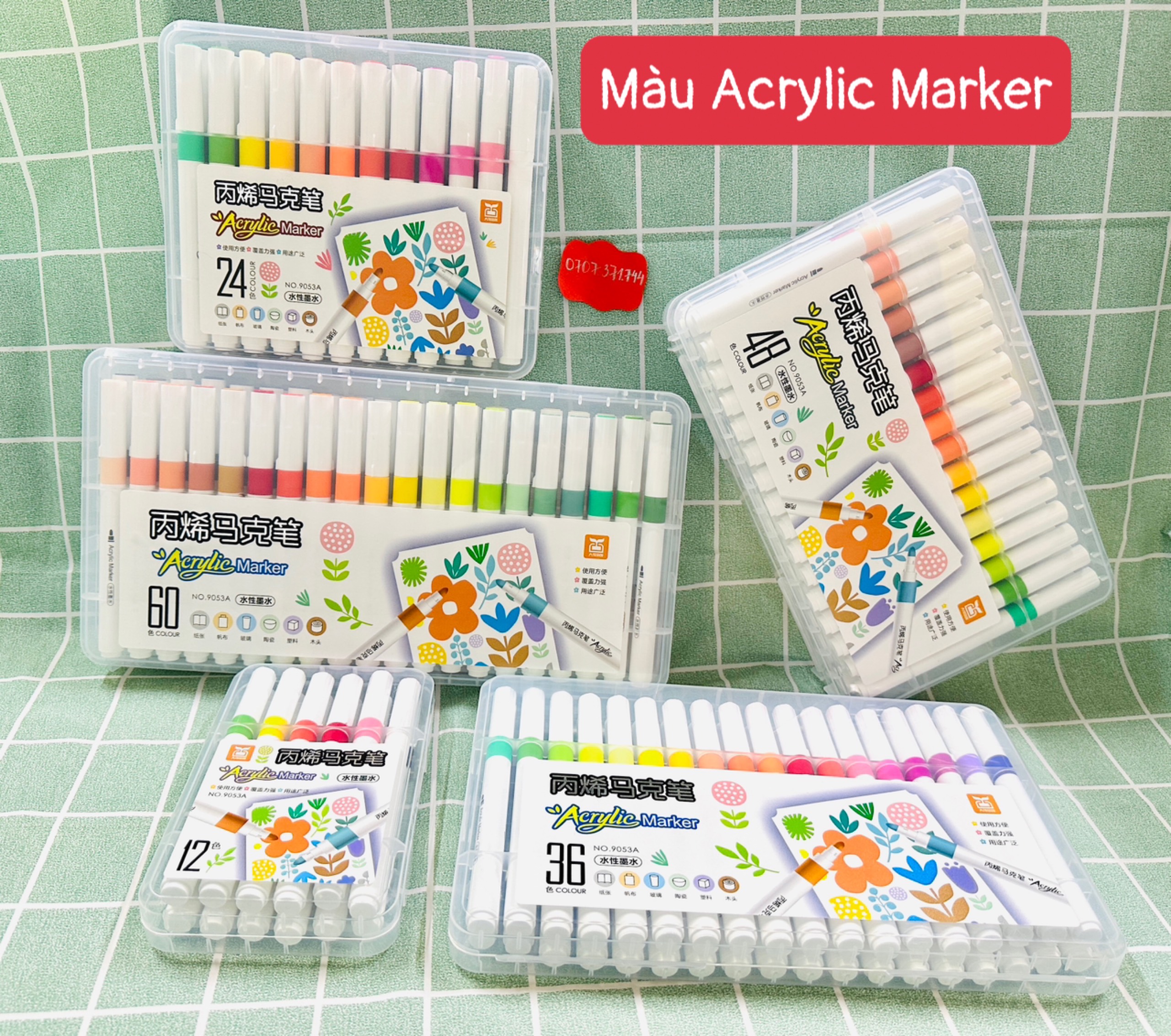 Bút Lông Màu Acrylic Marker 12/24/36/48/60 Màu Hàng Cao Cấp An Toàn Màu Sắc Tươi Sáng Vẽ Được Trên Nhiều Chất Liệu