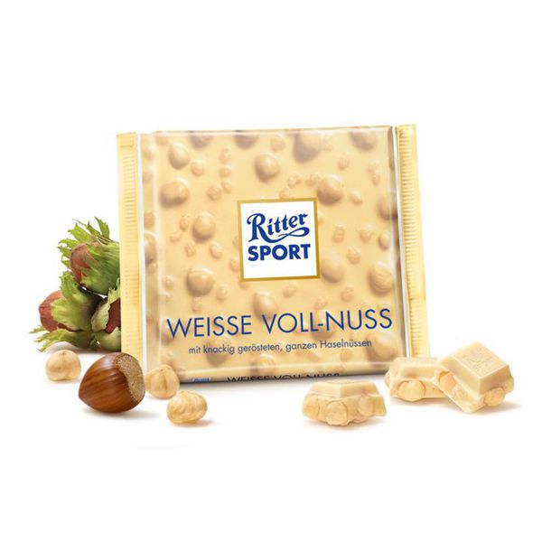 Combo 6 thanh Chocolate Ritter Sport Weisse Voll-Nuss vị White Choco nhân Hạt dẻ 100gr