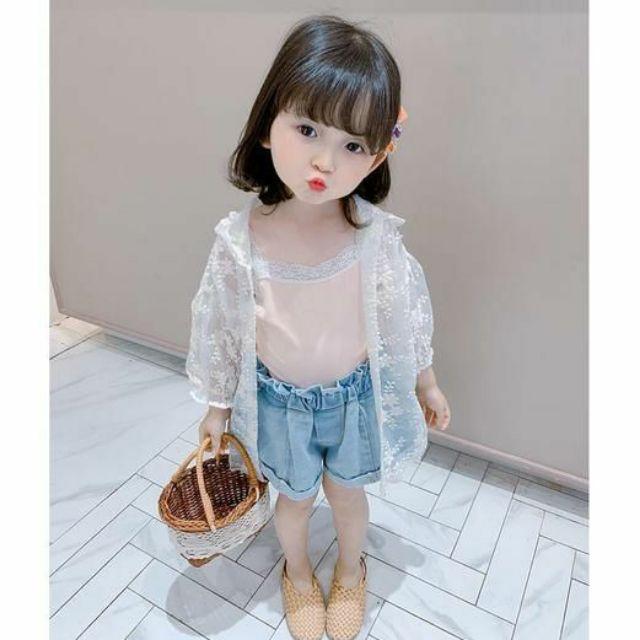 Áo khoác cardigan áo choàng công chúa ren lưới hoa cúc hot trend cực xinh cho bé gái