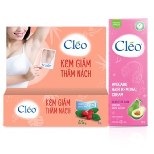 Combo tẩy lông nách Cléo cho da nhạy cảm an toàn không đau 50g và kem giảm thâm nách Cléo chiết xuất lá lộc đề 35g