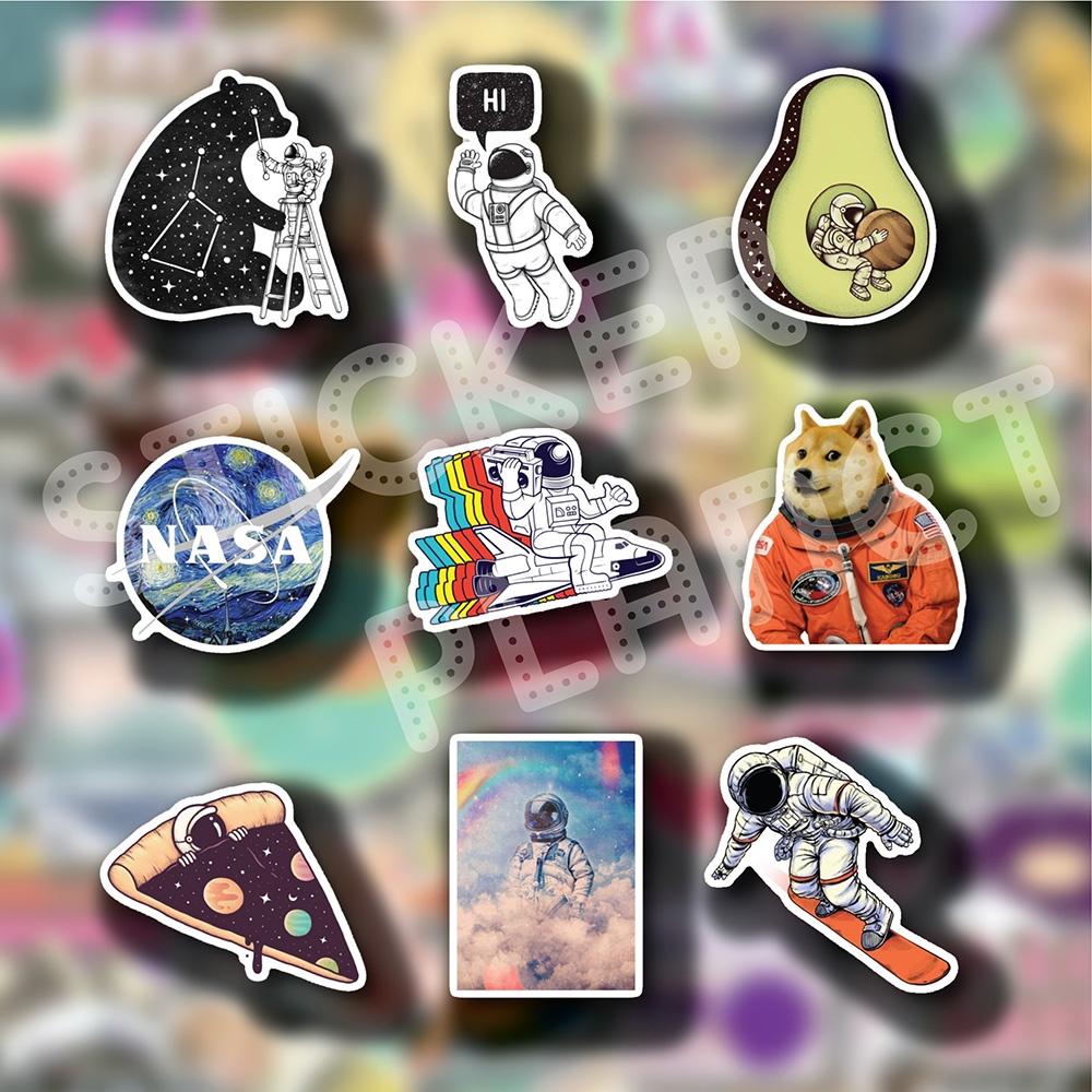 Bộ sticker nhãn dán phi hành gia trang trí mũ bảo hiểm, đàn, guitar, ukulele, điện thoại laptop phong cách retro