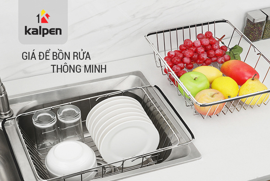 Rổ Gác Inox Trên Chậu Rửa Chén Thông Minh Có Thể Điều Chỉnh Kích Thước  (Kalpen KBRK33) - Hàng Chính Hãng