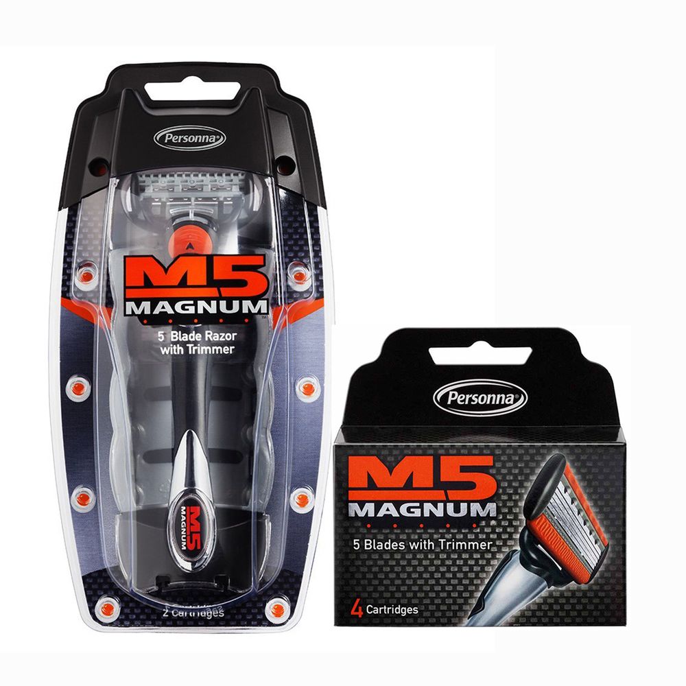 Combo dao cạo râu và hộp 4 đầu cạo thay thế Personna M5 Magnum - Hàng nhập khẩu Mỹ
