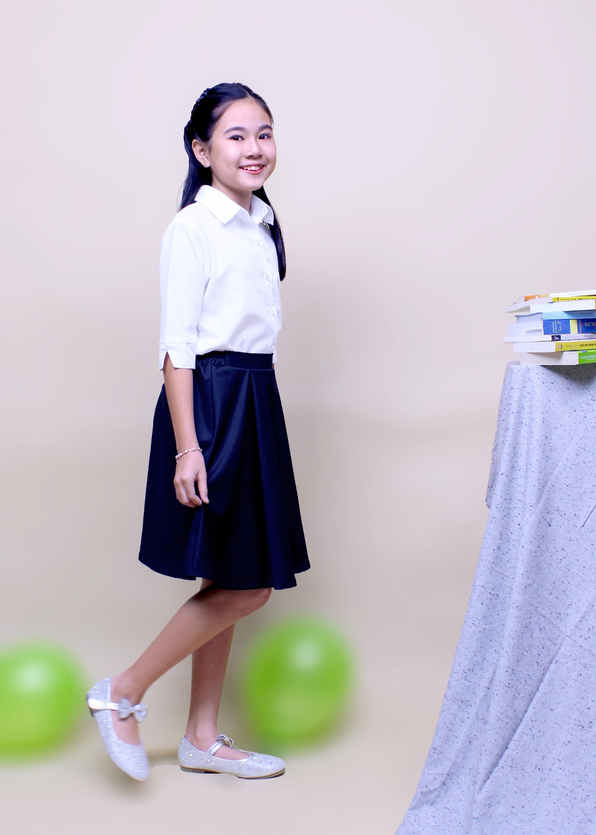 Áo sơ mi học nữ tay lỡ, đồng phục học sinh cấp 1, cấp 2, cho bé từ 16kg đến 55kg jadiny GDP002