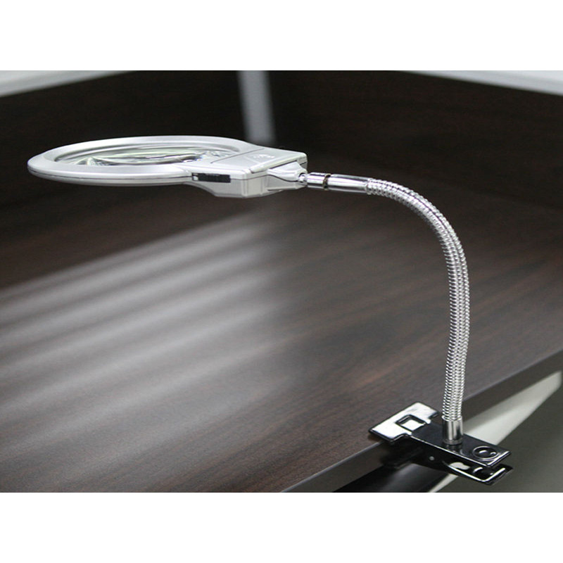 Kính lúp phóng đại 2.5X-5X có 2 đèn led trợ sáng đọc sách, kiểm tra mạch điện tử tích hợp kẹp bàn siêu tiện lợi Version3