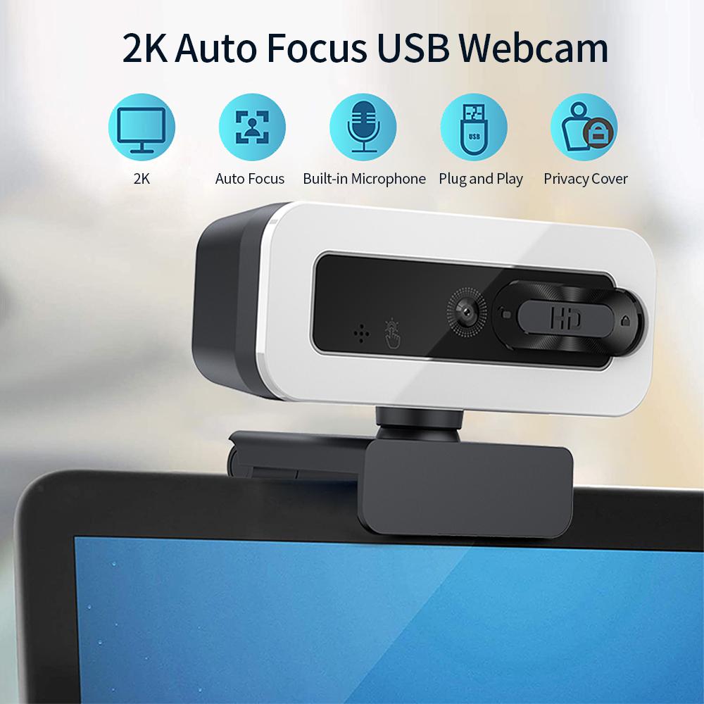 Webcam Máy ảnh Tự động lấy nét 4K qua USB không cần trình điều khiển với Micrô giảm tiếng ồn Nắp che riêng tư cho Trò chuyện video trực tuyến - Đen - 4K