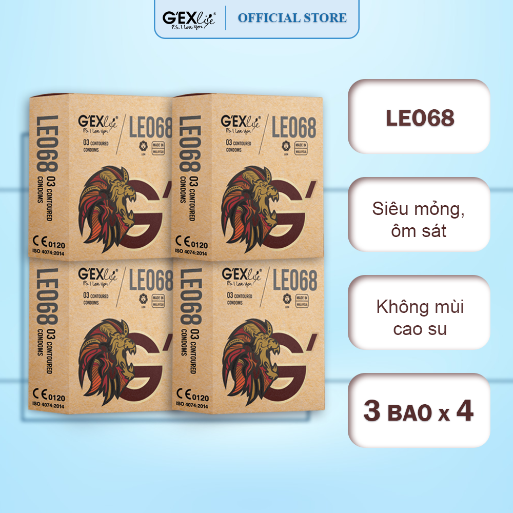 Combo 4 hộp bao cao su G'EXlife Leo68 ôm sát (3 bao/hộp)