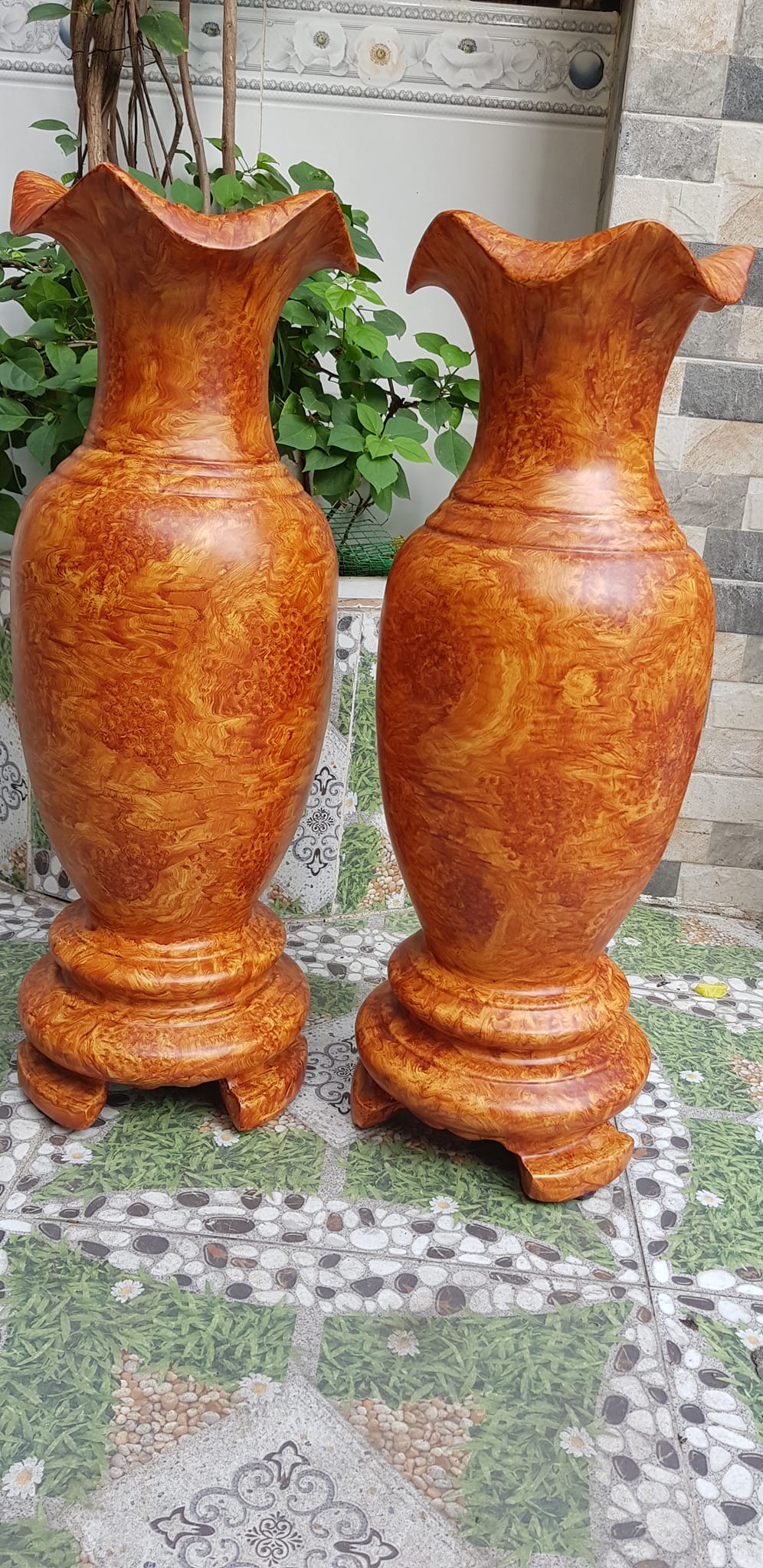 Cặp Bình Gỗ nu gõ hay gõ vẽ nu cao tròn đều đẹp cao 60cm x đk 20cm ý nghĩa bình an , phú quý Anh Chị trưng phòng khách nhà, công ty, bàn thờ thần tài to đẹp ạ