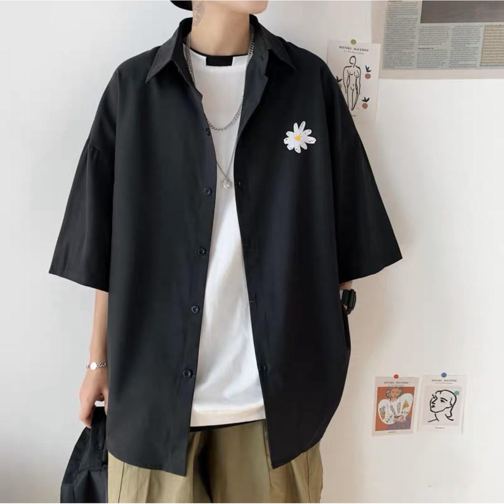Áo sơ mi hoa cúc tay lỡ 3 màu Hồng, Xanh, Đen cho mùa hè năng động