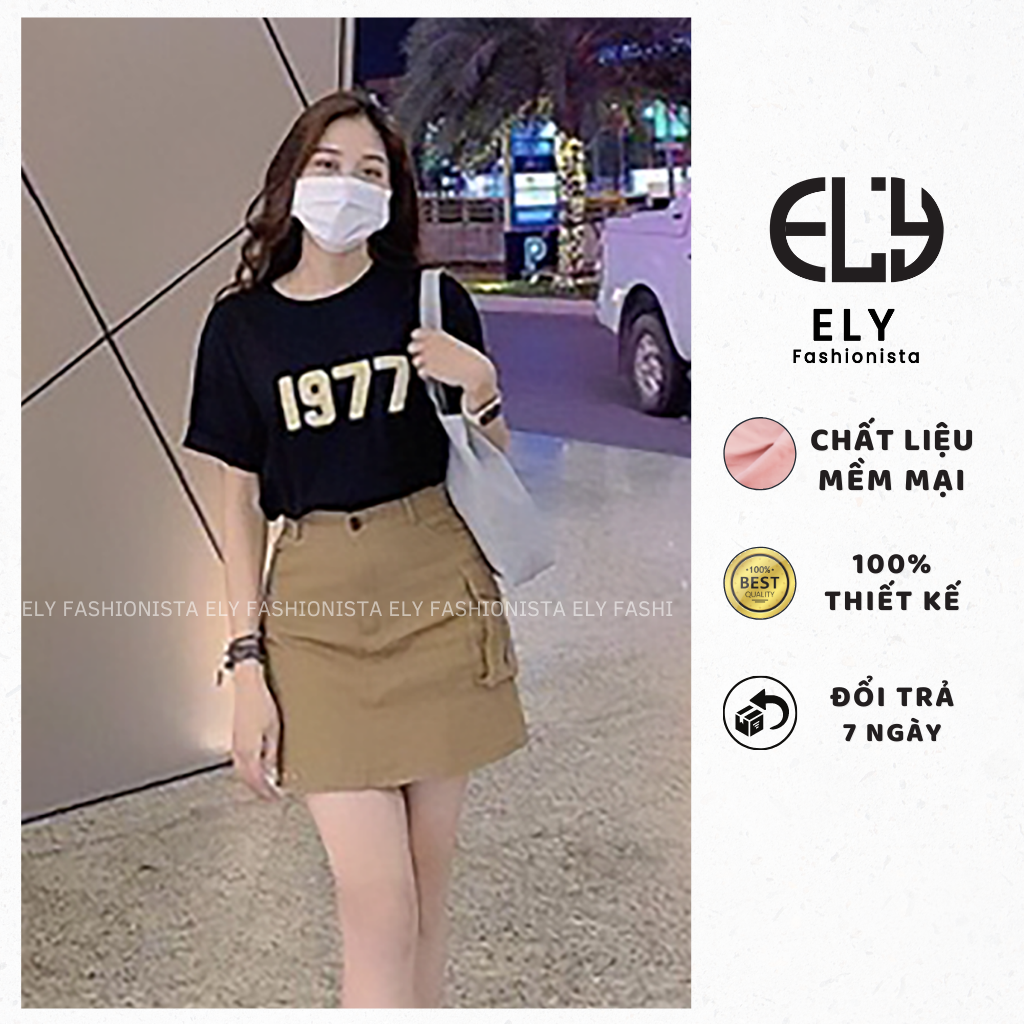 Chân váy kaki nữ cạp cao chữ A túi hộp hàng may kỹ, 2 lớp hàng cao cấp-ELY203