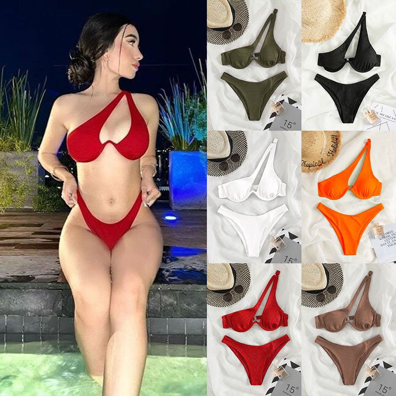 Bộ Đồ Bơi Bikini Màu Trơn Phong Cách Hàn Quốc Quyến Rũ Cho Nữ