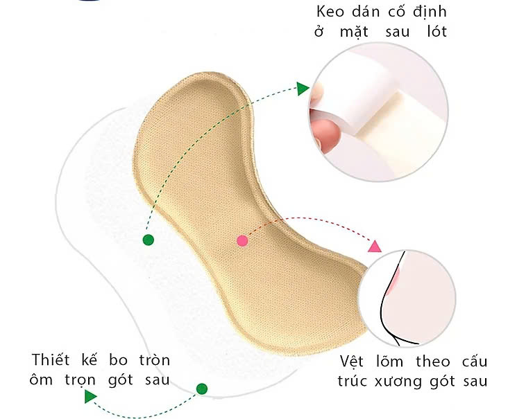 Bộ 2 cặp lót giày 4D bảo vệ gót chân và chống tuột gót giày (loại bầu) 1 CẶP KEM VÀ 1 CẶP ĐEN