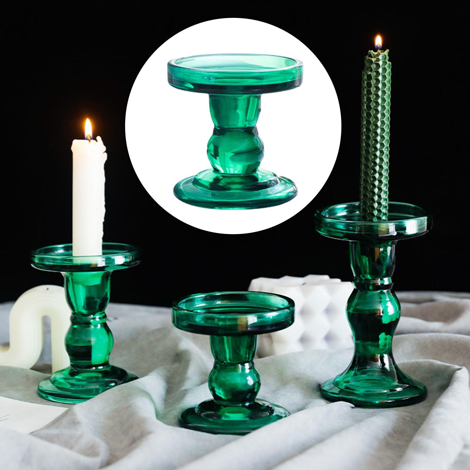 Retro Green Glass Candle Holder for Pillar Candle for Table Party Decor S