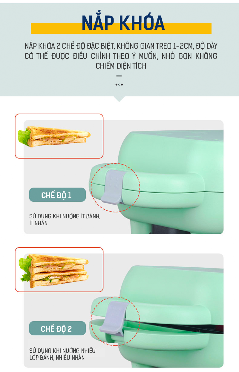 Máy Nướng Bánh Mì Sandwich KC-SM01 Chống Dính Đa Năng, Công Suất 550W -  Hàng Chính Hãng