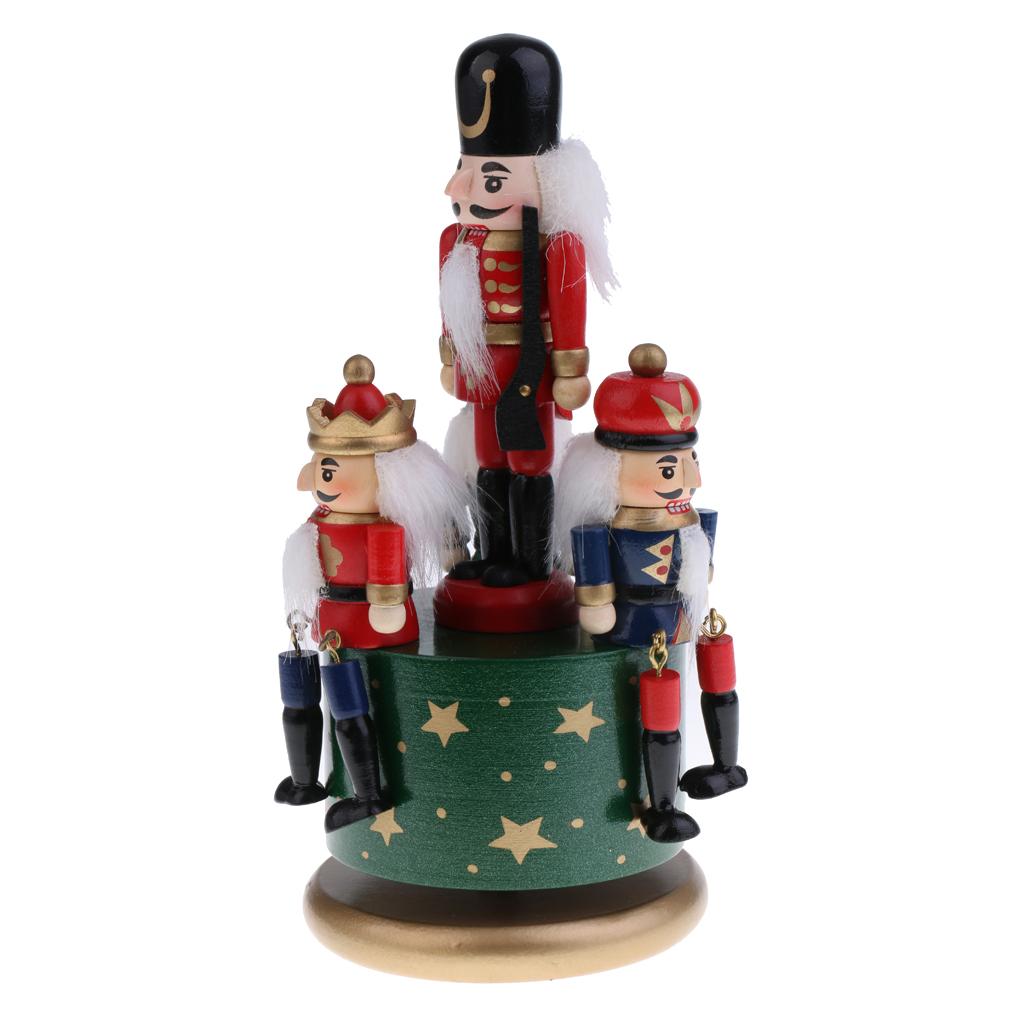 Wooden Nutcracker 4 Soliders Music Box Wind Up Toy Gift