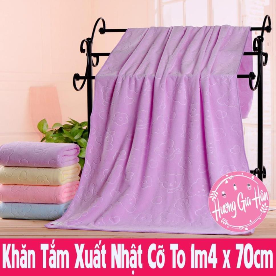 Khăn Tắm Xuất Nhật Cỡ To 1m4 x 70cm Họa Tiết Gấu in Chìm