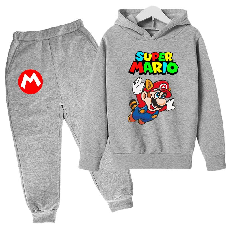 Mario Áo Hoạt Hình Áo Hoodie Game Áo Phù Hợp Với Mùa Thu Trẻ Em Áo + Quần 2 Bộ Thanh Niên Bé Trai bộ Quần Áo Thể Thao 4-14Year