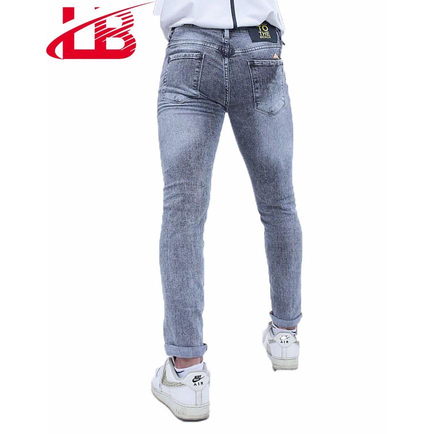 Quần jean dài nam LB co giãn rách gối, vải jean denim dày dặn QJNSHBT5143