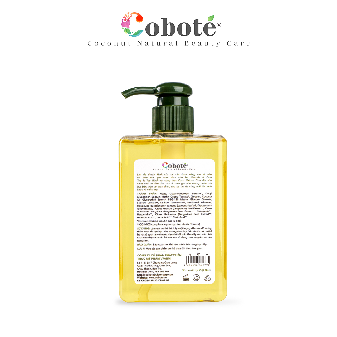 Dầu Tắm Gội Em Bé Coboté - Nourish &amp; Care Top To Toe Wash 280ml