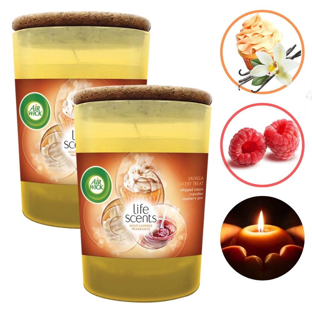 Combo 2 ly nến thơm tinh dầu Air Wick Vanilla Bakery Treat 185g - bánh kem vani, nến trang trí, thơm phòng, thư giãn, khử mùi