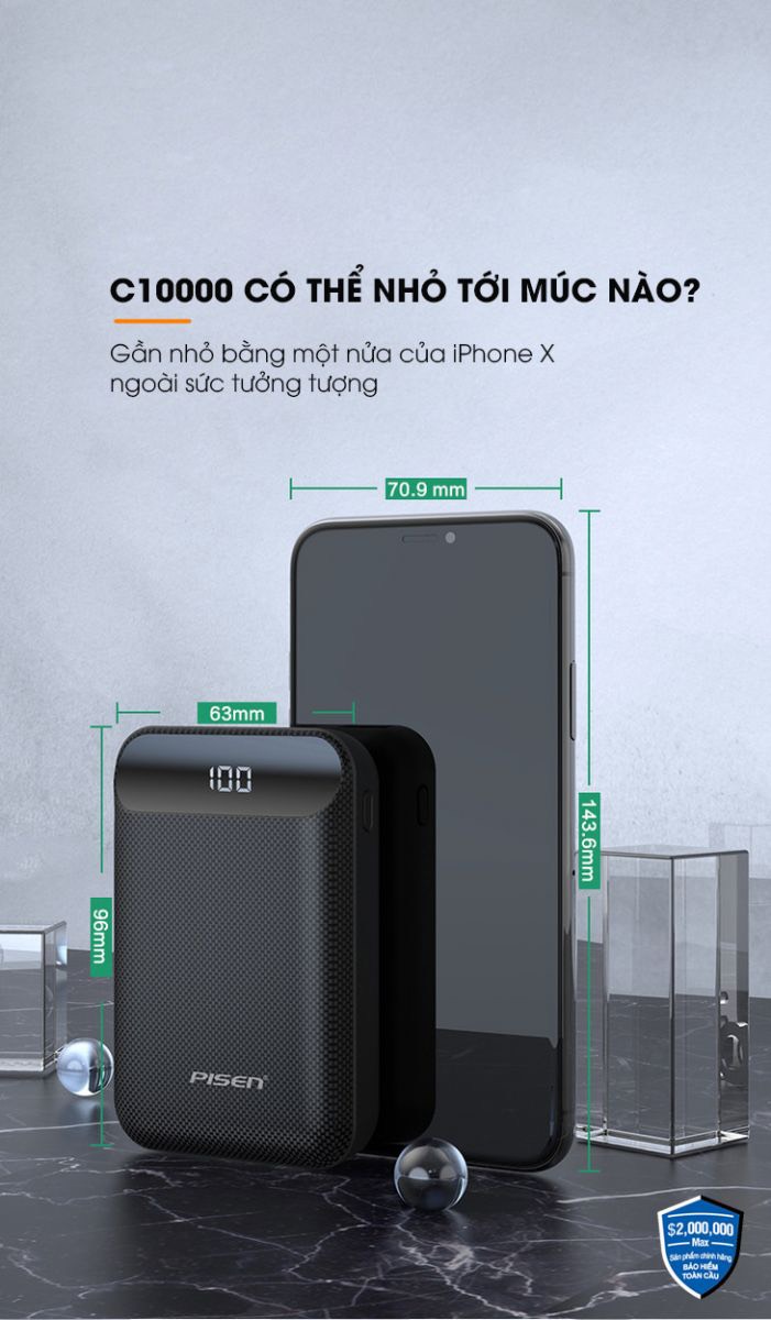 Sạc dự phòng Pisen PowerBox C10000 10000mAh - Hàng chính hãng