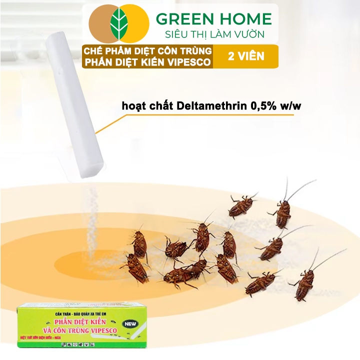 Phấn Diệt Kiến Và Côn Trùng Vipesco, GreenHome, Hộp 2 Viên, Diệt Trừ Kiến, Gián, Rận, Rệp, Bọ Chét