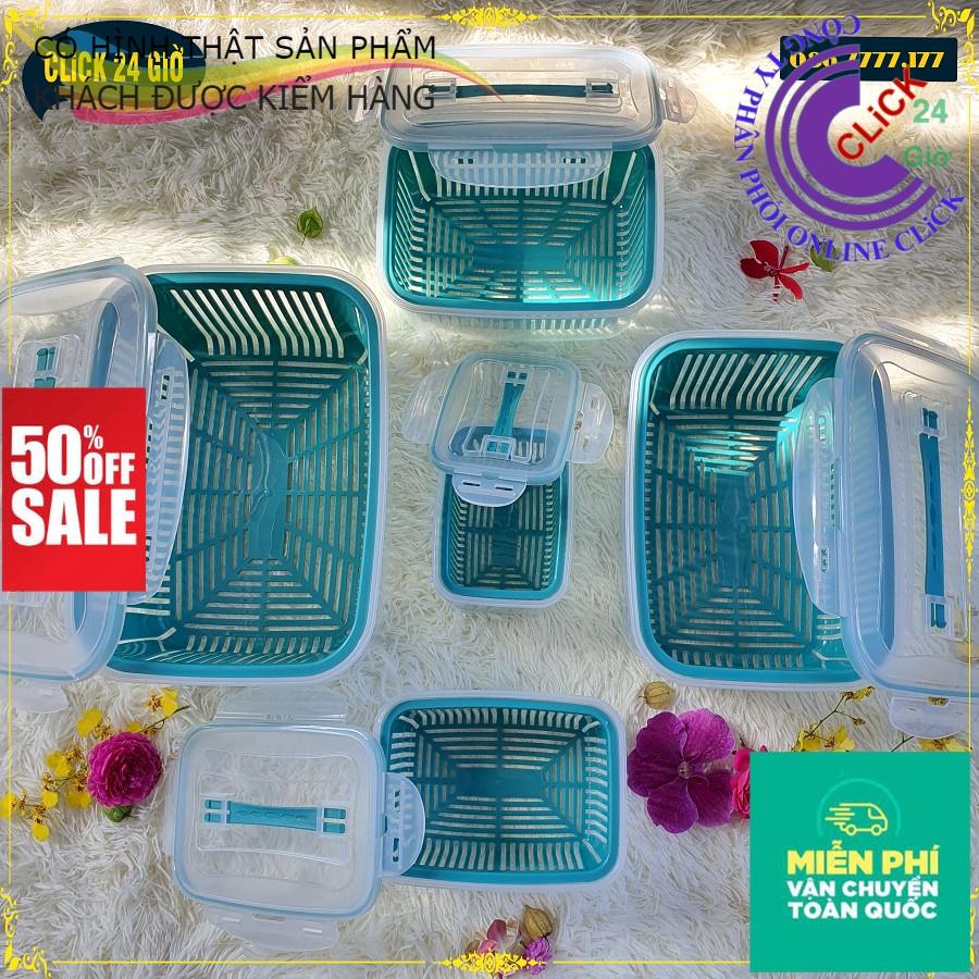 Set 5 Hộp Kèm Rổ Đựng Thực Phẩm, Bảo Quản Rau Củ Quả Tủ Lạnh, 2 Lớp Chống Úng - Hàng Cao Cấp