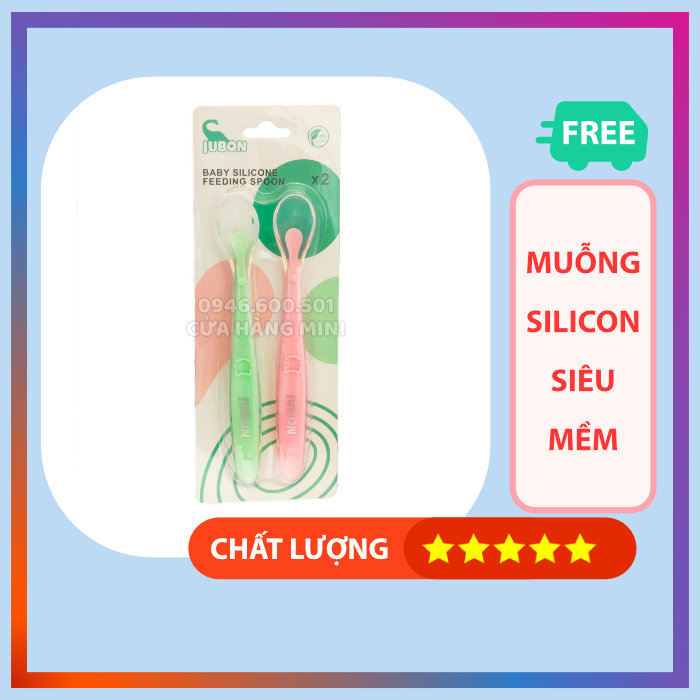 Combo 2 Muỗng Ăn Dặm Silicon Cán Dài Jubon Cho Bé