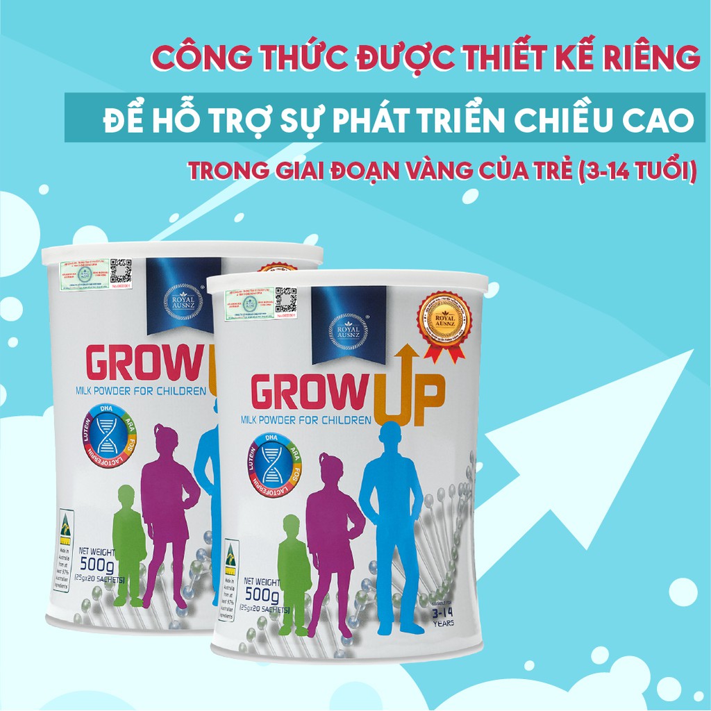 Sữa Bột Hoàng Gia Úc GROW UP MILK POWDER Hỗ Trợ Phát Triển Chiều Cao Cho Trẻ Từ 3-14 Tuổi 500g