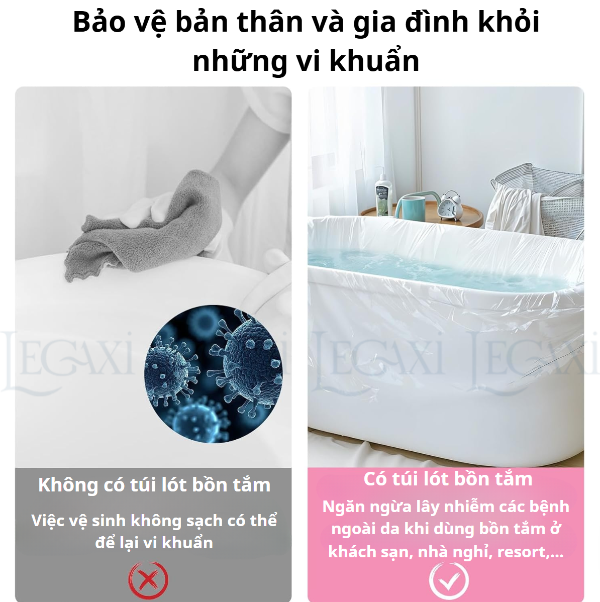Miếng Lót Bồn Tắm Dùng 1 Lần, Túi Bọc Bồn Tắm Khách sạn, Spa, Tiện Cho Du Lịch Tắm Em Bé, Người Lớn