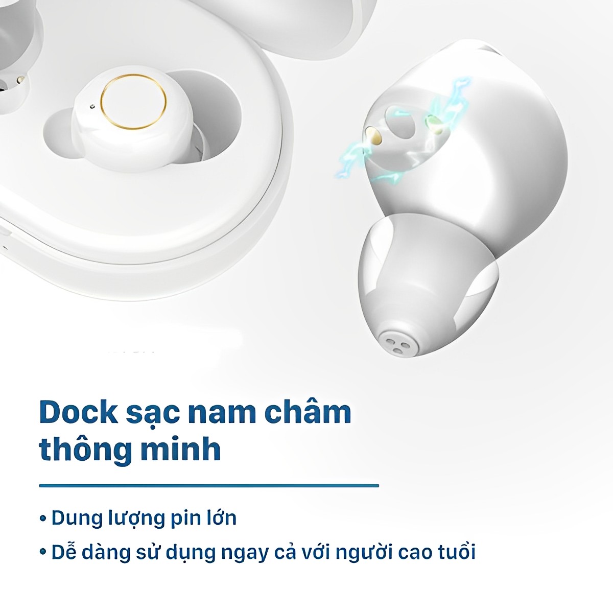 Máy trợ thính không dây, tai nghe trợ thính cho người khiếm thính - Loại 2 tai có Dock sạc GOODMI GM305, hỗ trợ giao tiếp, công nghệ xử lý âm thanh hiện đại, khuếch đại âm thanh lớn