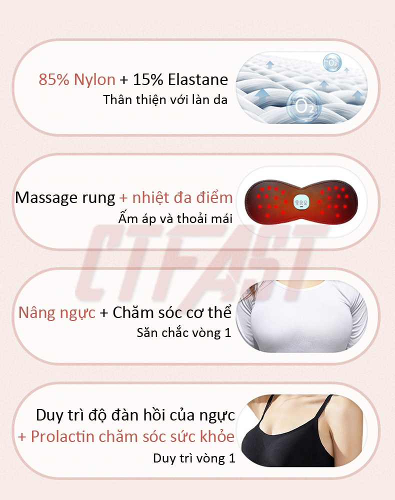 Máy massage ngực thông minh CTFAST WX-006: Mát xa 5 cấp độ rung kết hợp nhiệt ổn định hỗ trợ giảm tình trạng chảy xệ, cải thiện nâng và tăng kích thước vòng 1 đem lại vóc bộ ngực săn chắc quyến rũ - Món quà ý nghĩa dành cho chị em phụ nữ