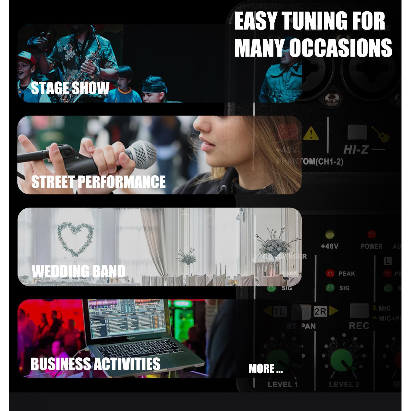 USB Audio Interface, Audio Mixer, 2 Channel with 48V  Power, 16Bit/49 KHz Low Latency Plug and Play for Recording  Podcasting