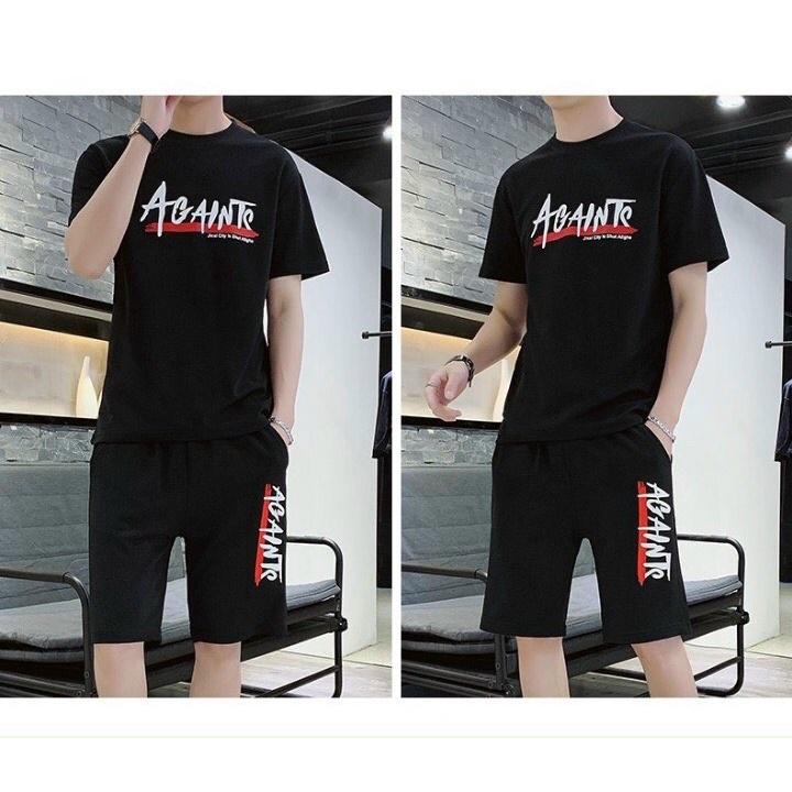 Set Bộ Đồ Nam Thun Co Giãn Phối Chữ Chất Cotton, 2 màu chất lượng chất thun lạnh mặc mùa hè mặc nhà cao cấp