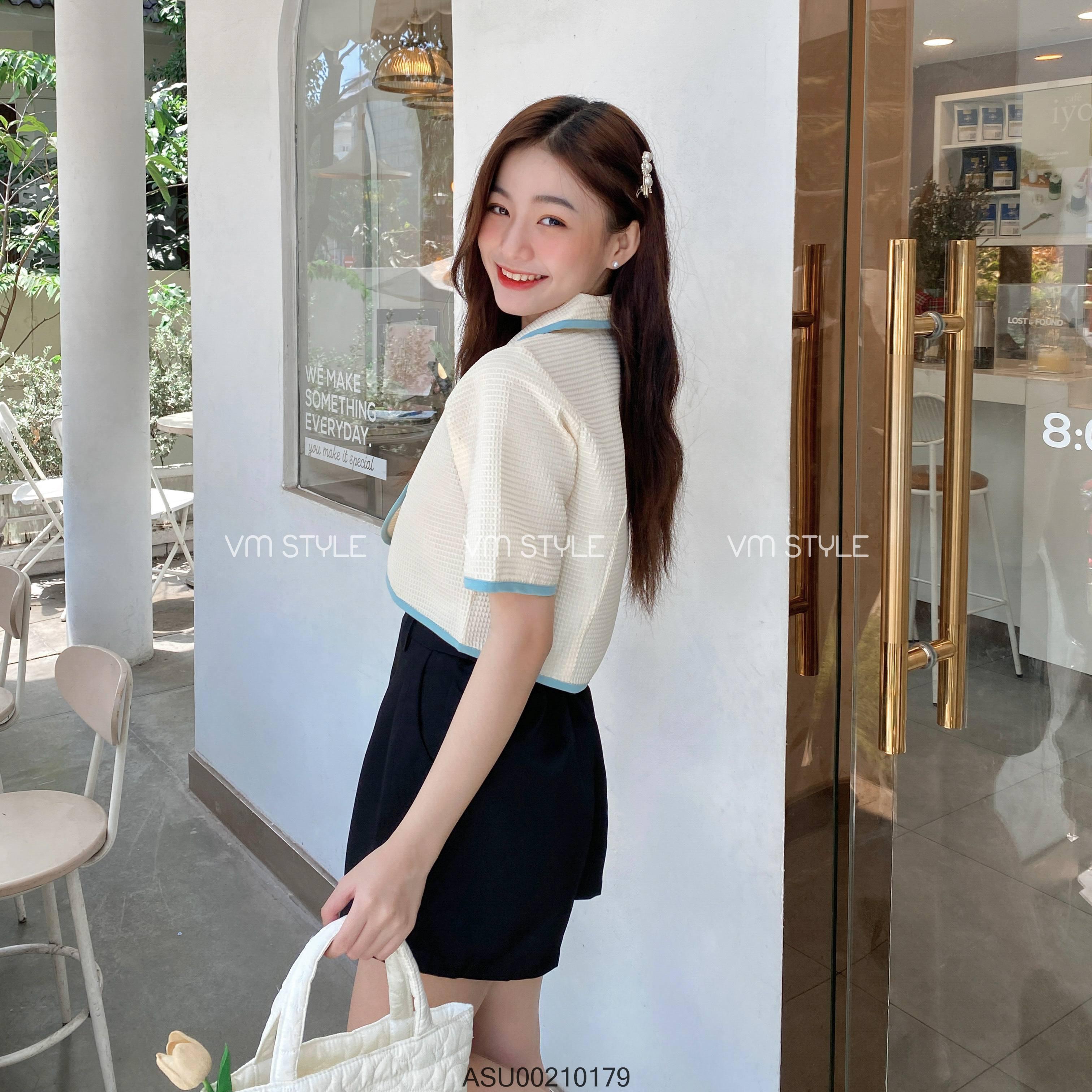 Áo sơ mi kiểu nữ VMSTYLE ASU00210 tay ngắn cổ bẻ viền màu 12188
