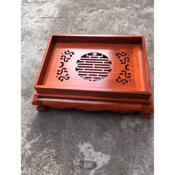 Khay trà trơn chân cuốn gỗ hương cao cấp