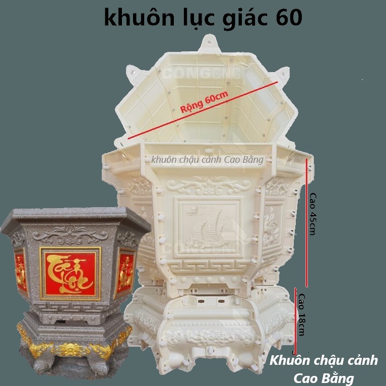 Khuôn đúc chậu cảnh lục giác 60 và chân đôn lùn
