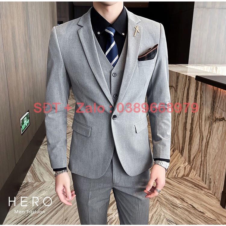 Vest Nam Hàn Quốc, Bộ Vest Nam Màu Xám, Suit Nam Thanh Niên, Bộ Suit Nam Màu Xám Vải Sịn