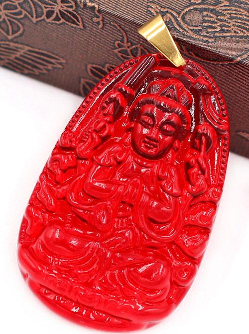 Mặt dây chuyền phật Thiên Thủ Thiên Nhãn thủy tinh đỏ size nhỏ 3.6cm MFBO8 - phật bản mệnh tuổi Tý